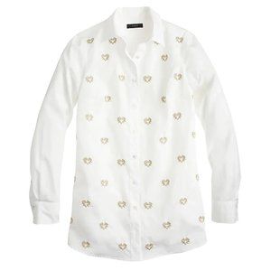 NWT J. Crew Bullion Hearts Shirt White Gold 2P